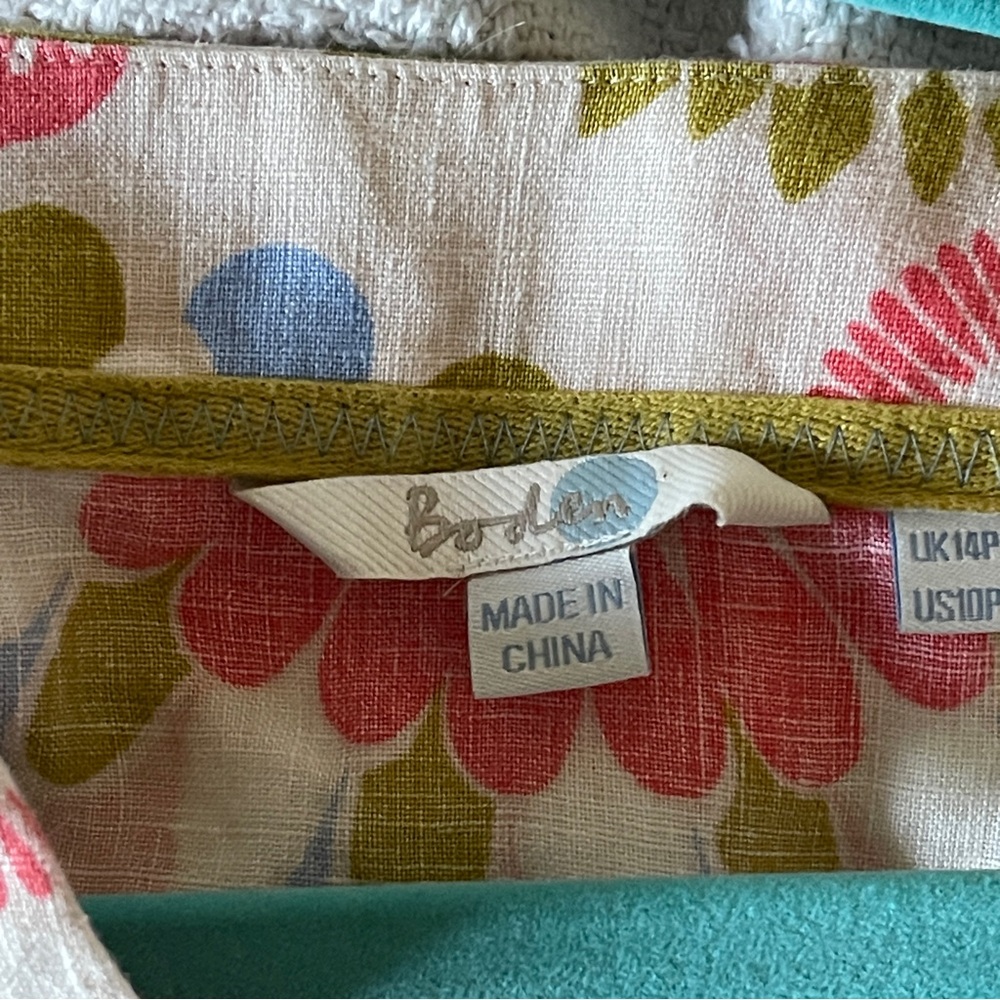 Boden Floral Cotton Linen Blend Midi Dress Kaftan Boho Summer Casual Size 10P - Picture 8 of 9
